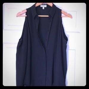 Black shoulder cut out long sleeve blouse